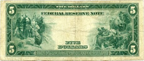 Реверс банкноты 5 долларов Large-Size Federal Reserve Note (Соединенные Штаты Америки) 1914 года