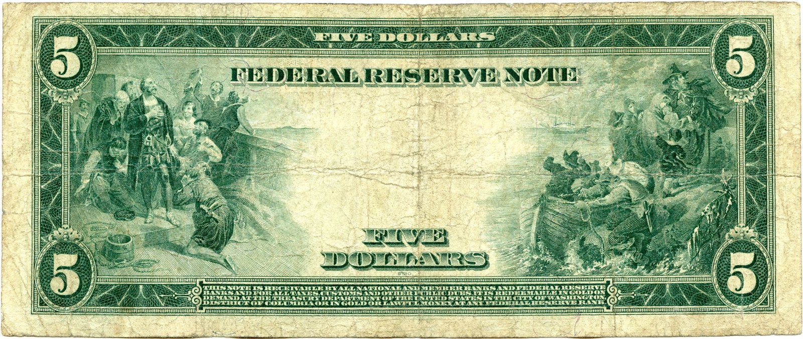 Реверс банкноты 5 долларов Large-Size Federal Reserve Note (Соединенные Штаты Америки) 1914 года