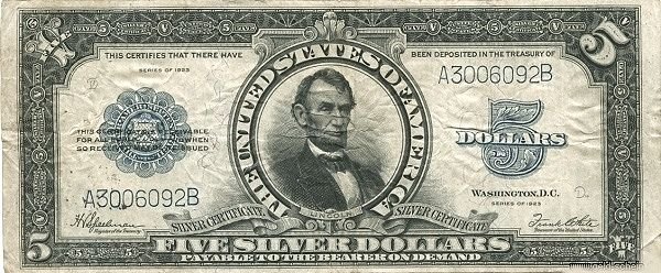 Аверс банкноты 5 долларов Large-Size Silver Certificate - 