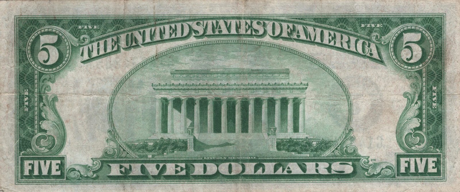 Реверс банкноты 5 долларов Federal Reserve Note; Large FIVE; Branch ID in Numbers (Соединенные Штаты Америки) 1928 года