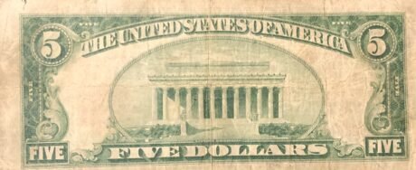 Реверс банкноты 5 долларов Federal Reserve Bank Note; Brown Seal (Соединенные Штаты Америки) 1929 года