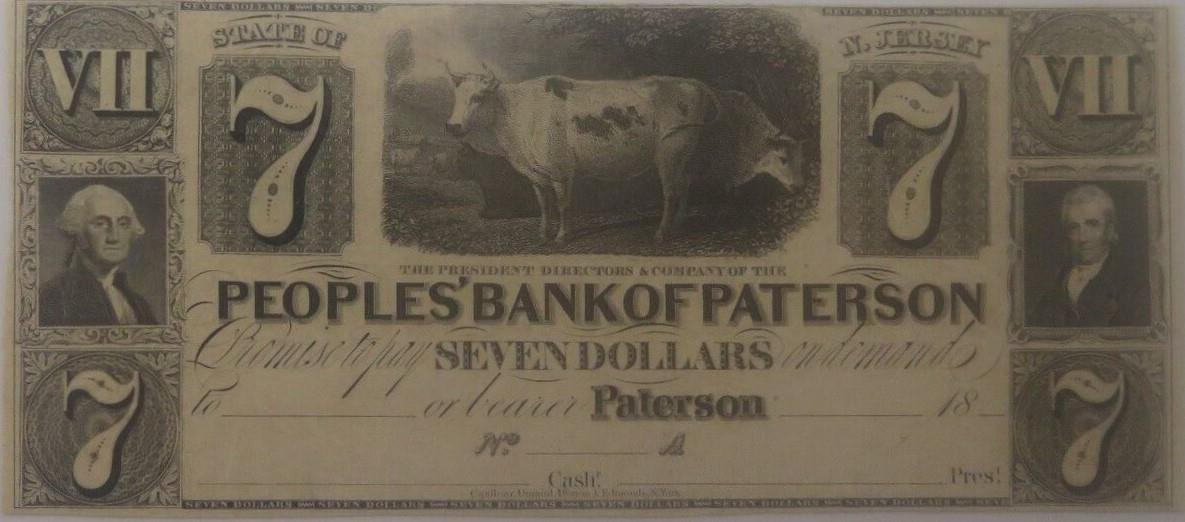 Аверс банкноты 7 долларов Peoples' Bank of Paterson (Соединенные Штаты Америки) 1830 года