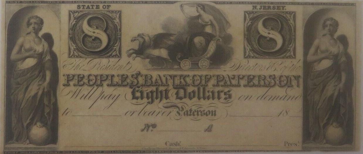 Аверс банкноты 8 долларов Peoples' Bank of Paterson (Соединенные Штаты Америки) 1830 года