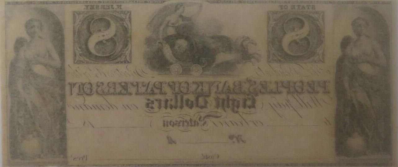 Реверс банкноты 8 долларов Peoples' Bank of Paterson (Соединенные Штаты Америки) 1830 года