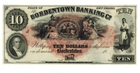Аверс банкноты 10 долларов Bordentown Banking Co. - New Jersey (Соединенные Штаты Америки) 1850 года