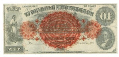 Реверс банкноты 10 долларов Bordentown Banking Co. - New Jersey (Соединенные Штаты Америки) 1850 года