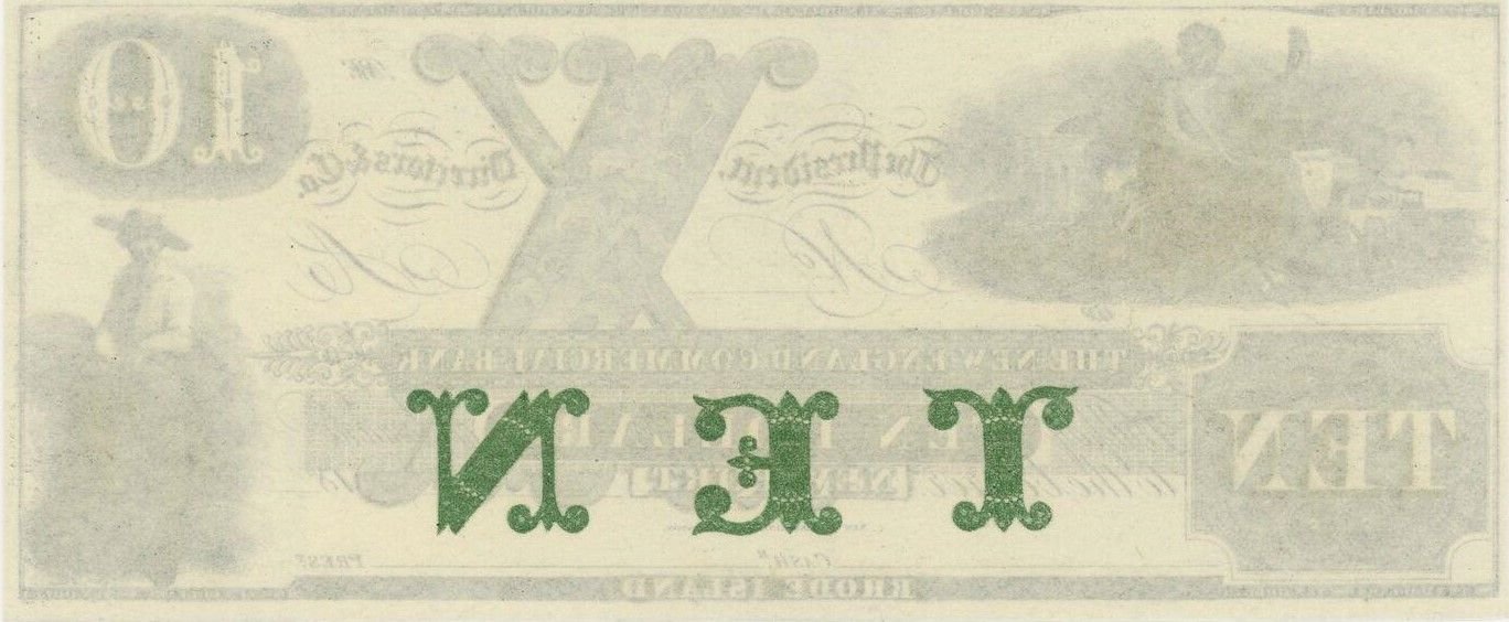 Реверс банкноты 10 долларов New England Commercial Bank - Rhode Island (Соединенные Штаты Америки) 1850 года