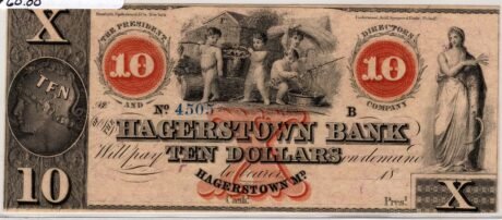 Аверс банкноты 10 dolarów Hagerstown Bank (Stany Zjednoczone Ameryki) 1855