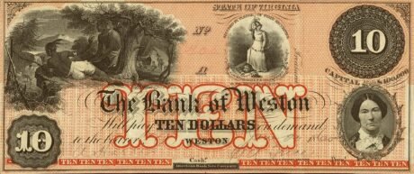 Аверс банкноты 10 долларов Bank of Weston - Virginia (Соединенные Штаты Америки) 1859 года