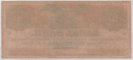 Реверс банкноты 10 долларов Canal Bank; uniface (Соединенные Штаты Америки) 1860 года