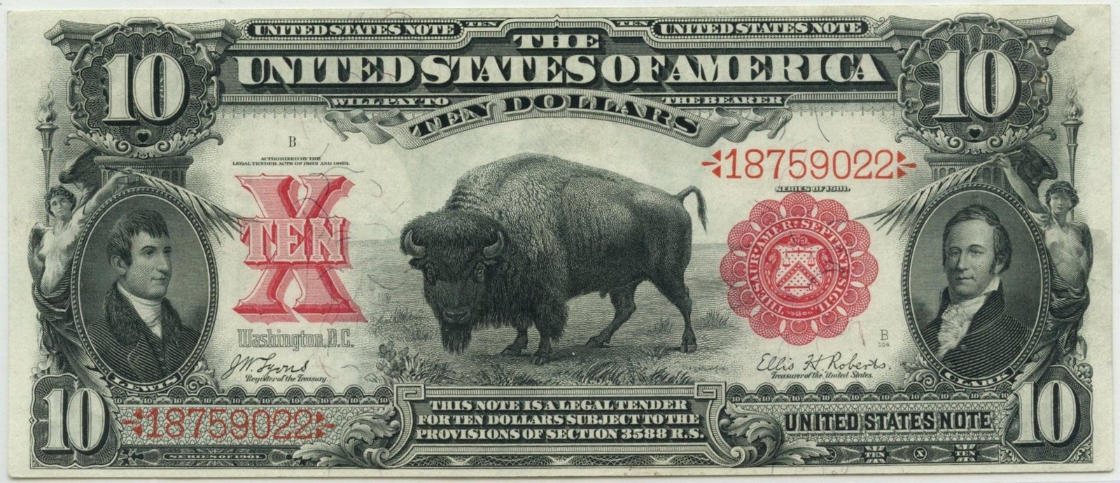 Аверс банкноты 10 долларов Large-Size United States Note (Соединенные Штаты Америки) 1901 года