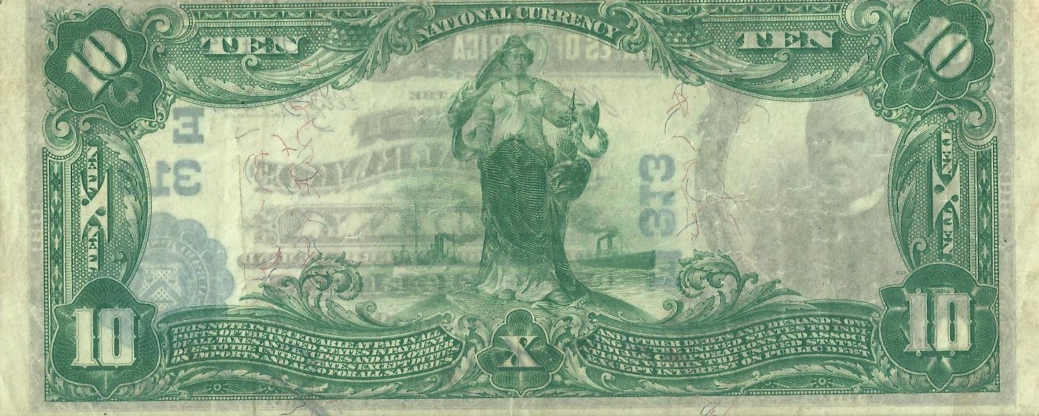 Реверс банкноты 10 долларов Large-Size National Bank Note (Соединенные Штаты Америки) 1902 года