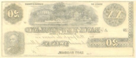 Реверс банкноты 20 долларов Bank of New England at Goodspeed's Landing - Connecticut (Соединенные Штаты Америки) 1853 года