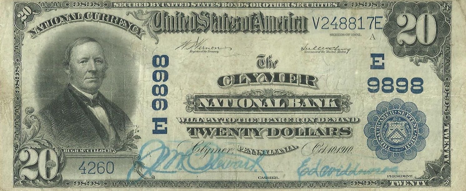 Аверс банкноты 20 долларов Large-Size National Bank Note (Соединенные Штаты Америки) 1902 года