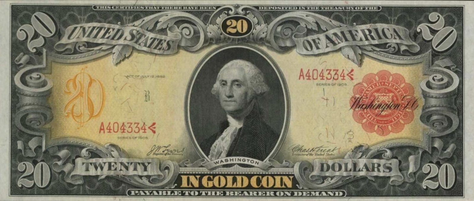 Аверс банкноты 20 долларов Gold Certificate - 