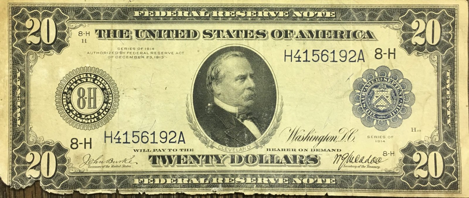 Аверс банкноты 20 долларов Large-Size Federal Reserve Note (Соединенные Штаты Америки) 1914 года