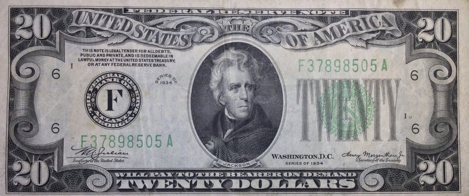 Аверс банкноты 20 долларов Federal Reserve Note; small portrait (Соединенные Штаты Америки) 1928 года