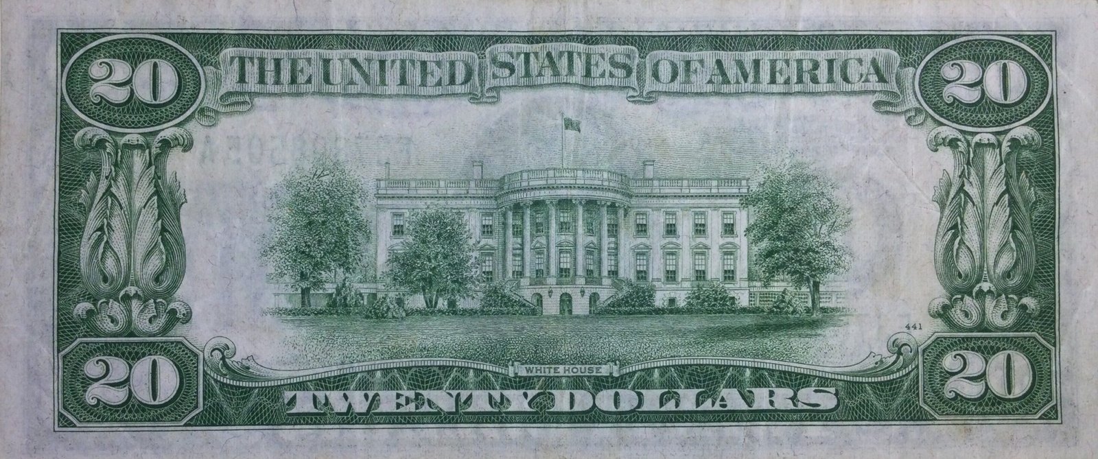 Реверс банкноты 20 долларов Federal Reserve Note; small portrait (Соединенные Штаты Америки) 1928 года