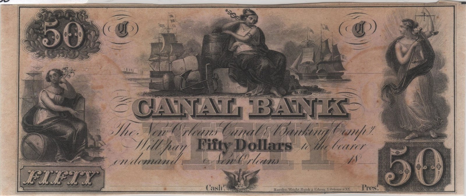 Аверс банкноты 50 долларов Canal Bank (Соединенные Штаты Америки) 1841 года