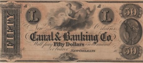 Аверс банкноты 50 долларов New Orleans Canal and Banking Co. (Соединенные Штаты Америки) 1850 года