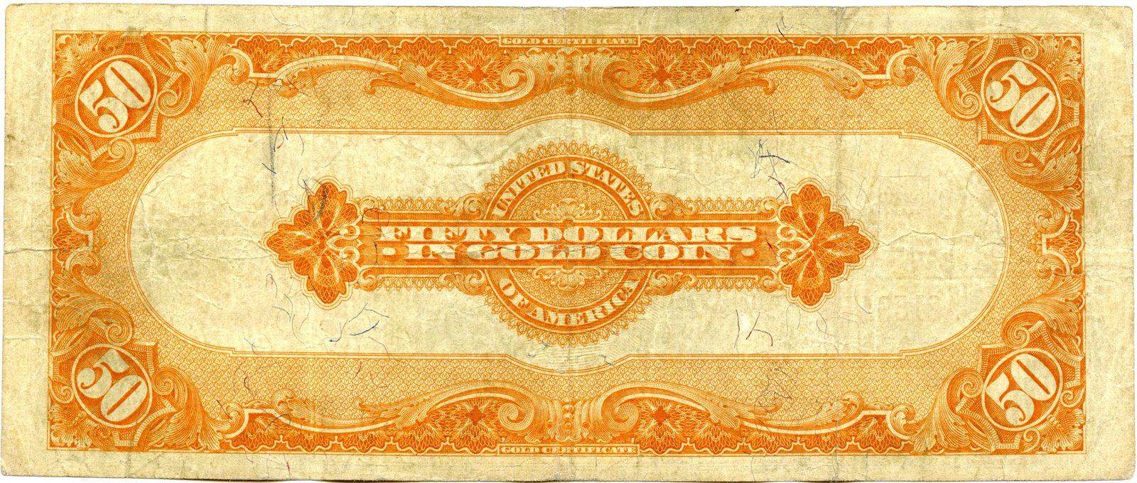 Реверс банкноты 50 долларов Gold Certificate (Соединенные Штаты Америки) 1913 года