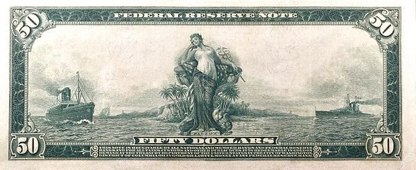 Реверс банкноты 50 долларов Large-Size Federal Reserve Note (Соединенные Штаты Америки) 1914 года