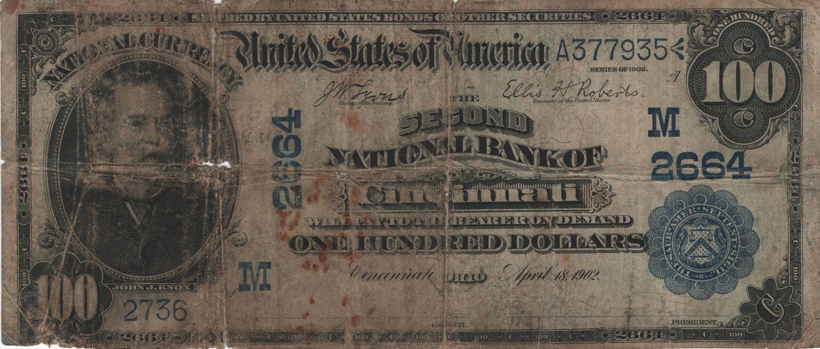 Аверс банкноты 100 долларов Large-Size National Bank Note (Соединенные Штаты Америки) 1902 года