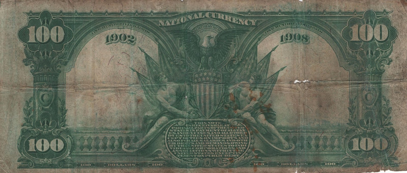 Реверс банкноты 100 долларов Large-Size National Bank Note (Соединенные Штаты Америки) 1902 года