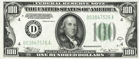 Аверс банкноты 100 долларов Federal Reserve Note; small portrait (Соединенные Штаты Америки) 1928 года