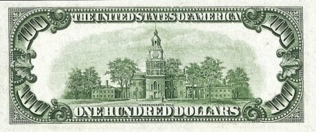 Реверс банкноты 100 долларов Federal Reserve Note; small portrait (Соединенные Штаты Америки) 1928 года