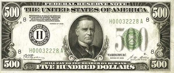 Аверс банкноты 500 долларов Federal Reserve Note; 