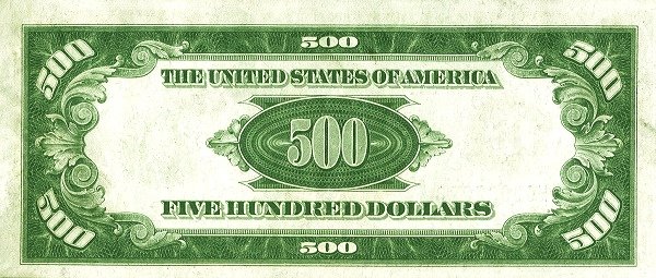 Реверс банкноты 500 долларов Federal Reserve Note; 