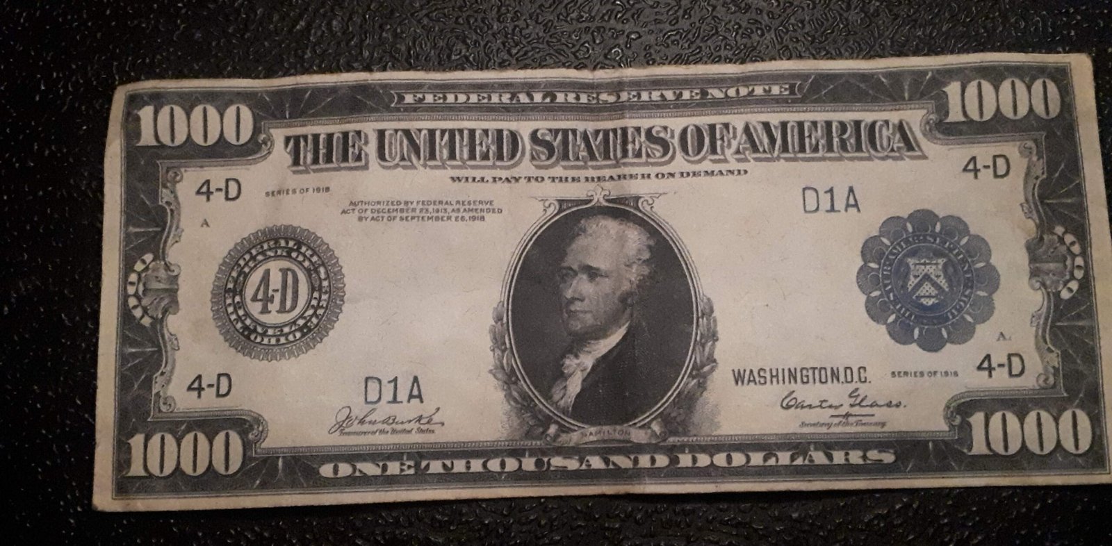 Аверс банкноты 1000 долларов Large-Size Federal Reserve Note (Соединенные Штаты Америки) 1918 года