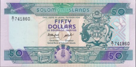 Аверс банкноты 50 долларов (Соломоновы Острова) 1986 года