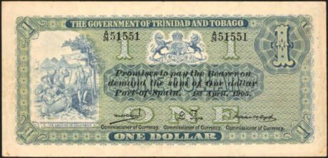 Аверс банкноты 1 доллар (Тринидад и Тобаго) 1905 года