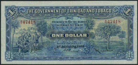Аверс банкноты 1 доллар (Тринидад и Тобаго) 1929 года