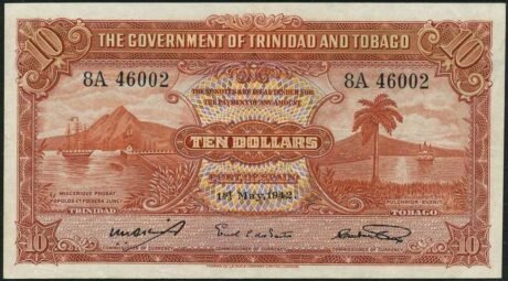 Аверс банкноты 10 долларов (Тринидад и Тобаго) 1939 года