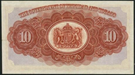 Реверс банкноты 10 долларов (Тринидад и Тобаго) 1939 года