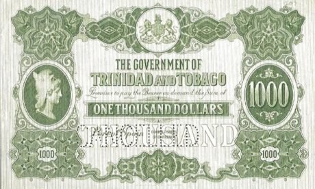 Аверс банкноты 1000 долларов (Тринидад и Тобаго) 1914 года