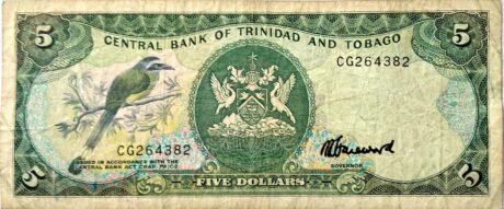 Аверс банкноты 5 долларов (Тринидад и Тобаго) 1985 года