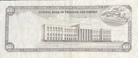 Реверс банкноты 10 долларов (Тринидад и Тобаго) 1977 года