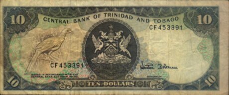Аверс банкноты 10 долларов (Тринидад и Тобаго) 1985 года