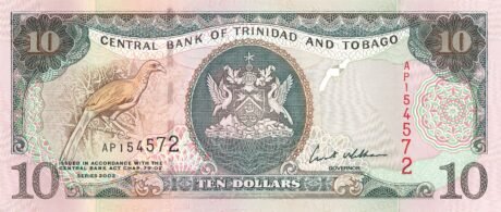 Аверс банкноты 10 dolarów (Trynidad i Tobago) 2002