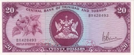 Аверс банкноты 20 долларов (Тринидад и Тобаго) 1977 года