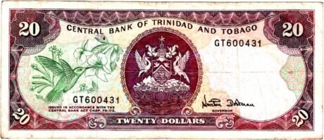 Аверс банкноты 20 долларов (Тринидад и Тобаго) 1985 года