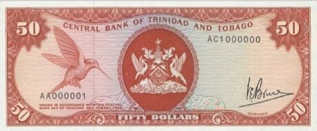 Аверс банкноты 50 долларов (Тринидад и Тобаго) 1977 года