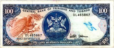 Аверс банкноты 100 долларов (Тринидад и Тобаго) 1985 года