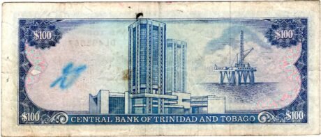 Реверс банкноты 100 долларов (Тринидад и Тобаго) 1985 года
