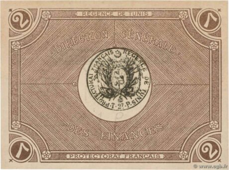 Реверс банкноты 2 franki (Tunezja) 1918