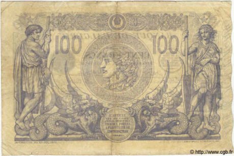 Реверс банкноты 100 франков (Тунис) 1908 года